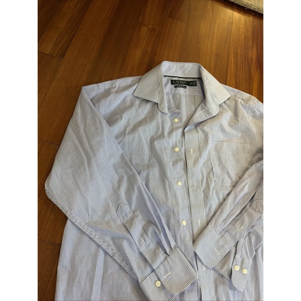 Ralph Lauren Classic Fit Dress Shirt 16.5 32/33 Blue/White Stripe Men's No Iron